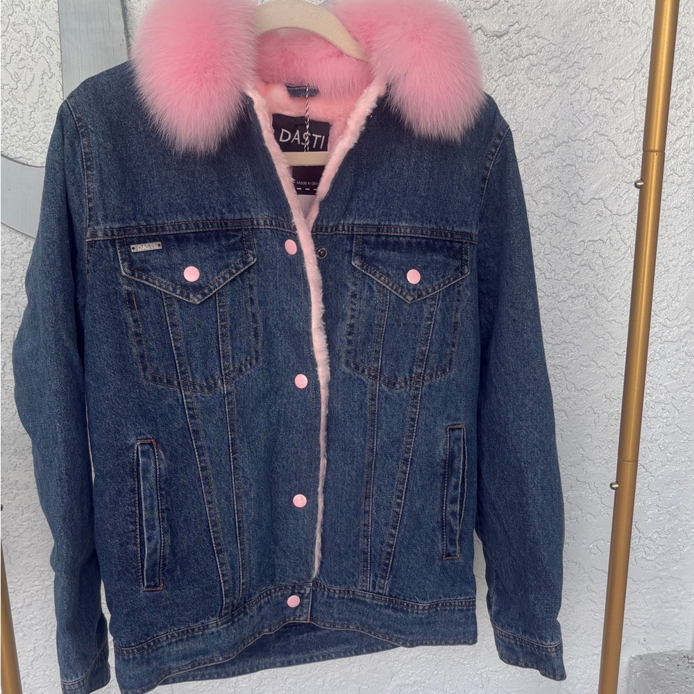 NWT DASTI Women's Sherpa Trucker Collar Jacket – Blue Denim & Pink Sherpa - Picture 7 of 11